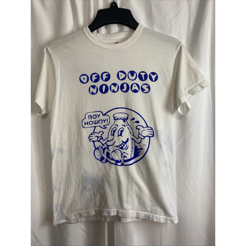 Hanes Graphic Tee Youth XL White Blue Good Off Duty Ninjas Boy Howdy Milk Bottle